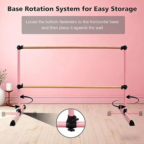 6FT Pink Solid Wood Ballet Barre – Adjustable 6.7-46 Inches, Portable Exercise Bar for Dance Fitness, Home Workout Equipment, and Pilates Training in Saudi Arabia