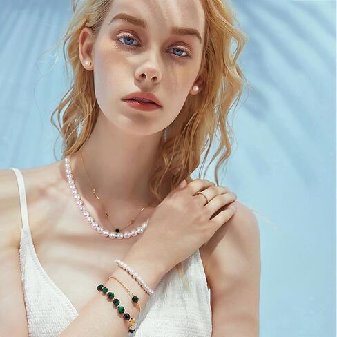 Freshwater Cultured Pearl Necklace and Earring Set Genuine Pearl Jewelry Set Includes Stunning Bracelet and Stud Earrings Real Pearl Necklace Set for Women Valentine's Day Mother's Day Birthday Presents in Kuwait