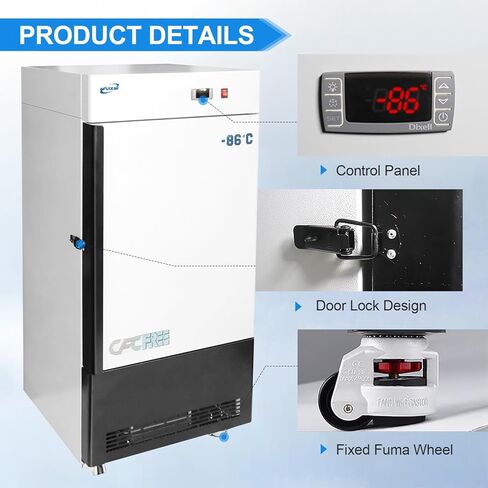 HNZXIB -123℉ Ultra Low Temperature Freezer 80L, Digital Display, Automatic Overtemperature Alarm, Accurate Temperature Control for Laboratory Samples Storage in Kuwait