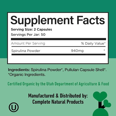 Pure Hawaiian Blue Green Spirulina Powder Capsules - 470mg Capsules 100 Pills, Non GMO, Natural in Saudi Arabia
