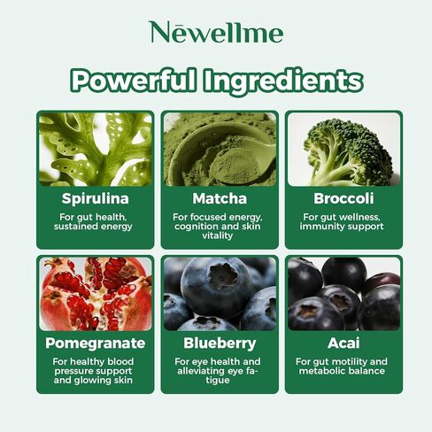 NEWELLME Super Greens Gummies, Delicious Daily Greens Multivitamin Gummy Bears with Superfoods, Fiber & Probiotics for Gut Health, Energy & Immune Support, Sugar Free, 14 Grab-and-Go Packs in Saudi Arabia