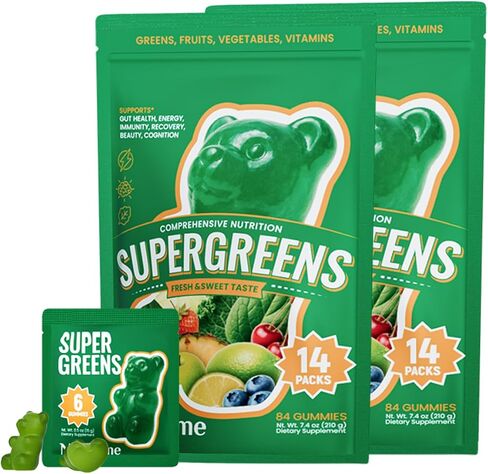 NEWELLME Super Greens Gummies، حلوى يومية لذيذة متعددة الفيتامينات مع أطعمة فائقة الجودة والألياف والبروبيوتيك لصحة الأمعاء والطاقة ودعم المناعة، خالية من السكر، 14 عبوة سهلة الاستخدام in Saudi Arabia
