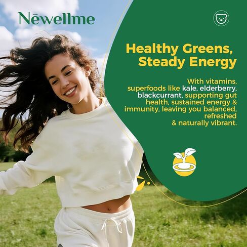 NEWELLME Super Greens Gummies, Delicious Daily Greens Multivitamin Gummy Bears with Superfoods, Fiber & Probiotics for Gut Health, Energy & Immune Support, Sugar Free, 14 Grab-and-Go Packs in Saudi Arabia