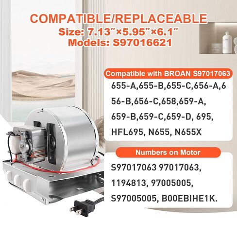 【ترقية】 موديل 655 A/B/C سخان مروحة منخفض الضوضاء، متوافق مع Broan 655-A,655-B,655-C,656-A,656-B,656-C,658,659-A,659-B,659-C,659-D,695,HFL695, S97017063 مجموعة سخان مروحة الحمام in Kuwait