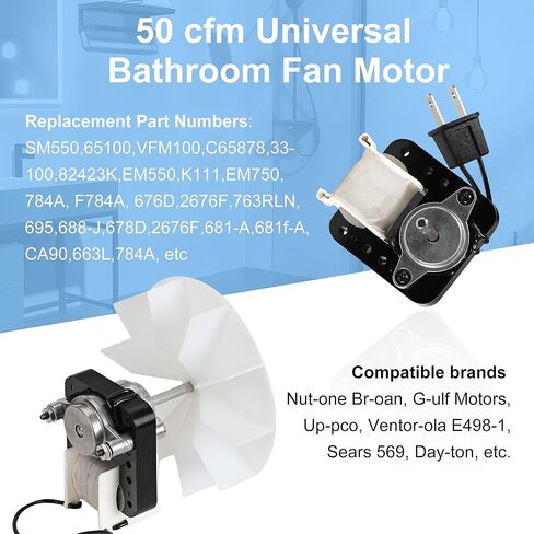 Bathroom Vent Exhaust Fan Motor Replacement Electric Motors Kit, Compatible for Nutone Broan Uppco Quiet Exhaust Vent Fan Motor 50CFM 3000RPM 120V, 1.5 Sones SM550 with Blower Wheel in Kuwait