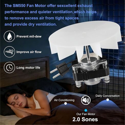 Bathroom Vent Exhaust Fan Motor Replacement Electric Motors Kit, Compatible for Nutone Broan Uppco Quiet Exhaust Vent Fan Motor 50CFM 3000RPM 120V, 1.5 Sones SM550 with Blower Wheel in Kuwait