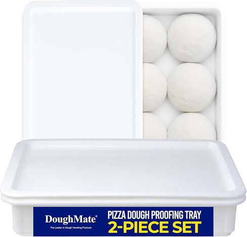 طقم صندوق عجين/عجين/خبز من Doughmate® - 2 صواني ، وغطاء ، وكاشطة العجين - مصنوعة في الولايات المتحدة الأمريكية ، أو جهة اتصال معتمدة - صواني تجارية للاستخدام في المنزل ، أو الأجهزة المحمولة ، أو البيتزا - قابلة للتكديس ودائم in Kuwait