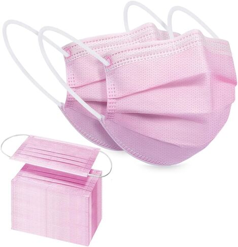 100 Pack Disposable Face Masks, 3 Ply Filter Protection Disposable Face Masks Pink in Saudi Arabia