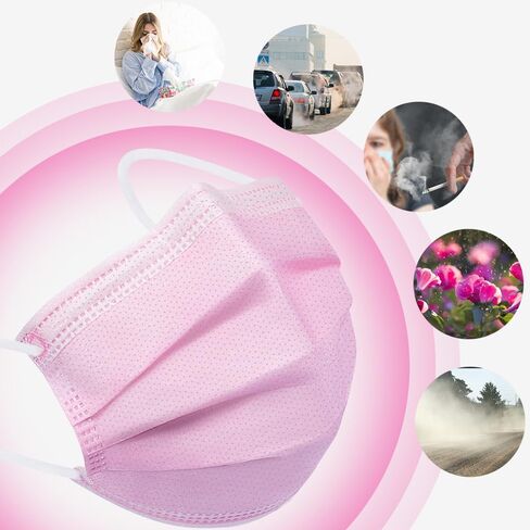 100 Pack Disposable Face Masks, 3 Ply Filter Protection Disposable Face Masks Pink in Saudi Arabia