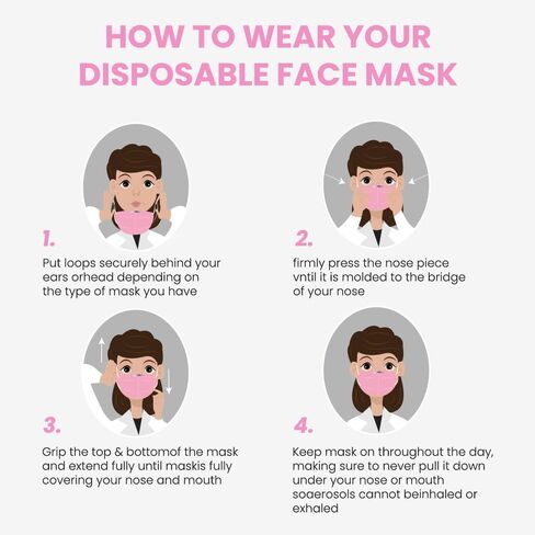 100 Pack Disposable Face Masks, 3 Ply Filter Protection Disposable Face Masks Pink in Saudi Arabia