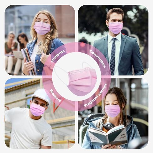 100 Pack Disposable Face Masks, 3 Ply Filter Protection Disposable Face Masks Pink in Saudi Arabia