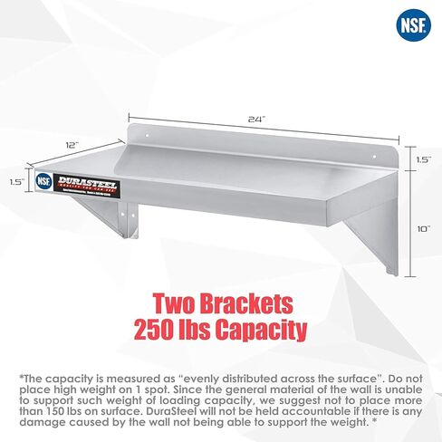 DuraSteel Stainless Steel Shelf - 24 Inch Wide x 12 Deep Commercial NSF Mounted Metal Wall Shelf Pantry Organizer Garage Storage Shelves - Rack Shelving Restaurant Kitchen Units Laundry Utility Room in Kuwait