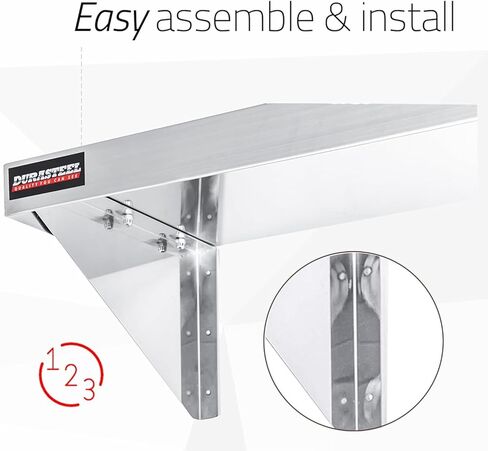 DuraSteel Stainless Steel Shelf - 24 Inch Wide x 12 Deep Commercial NSF Mounted Metal Wall Shelf Pantry Organizer Garage Storage Shelves - Rack Shelving Restaurant Kitchen Units Laundry Utility Room in Kuwait