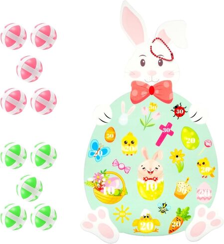 لعبة رمي أرنب عيد الفصح - لوح رمي السهام على شكل أرنب مع 10 كرات، ألعاب حفلات عيد الفصح الملونة للأطفال والعائلة، لعبة الكرنفال الداخلية والخارجية وديكورات العطلات (28.3 بوصة × 17.7 بوصة) in Kuwait