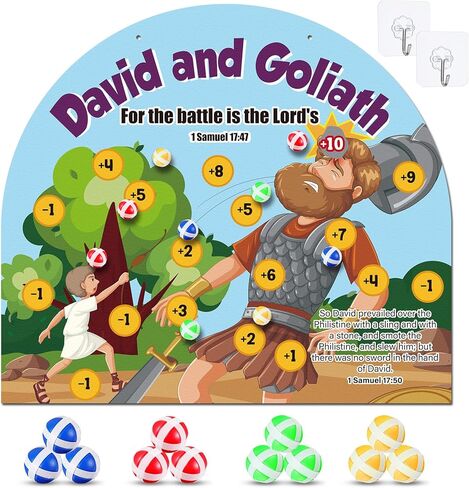 Soulchen David and Goliath Dart Board Game with 12 Pcs David Dart Board Sticky Balls Christian Home Decoration for Religious Sunday School Activities Vbs Church Bible Study Supplies in Saudi Arabia