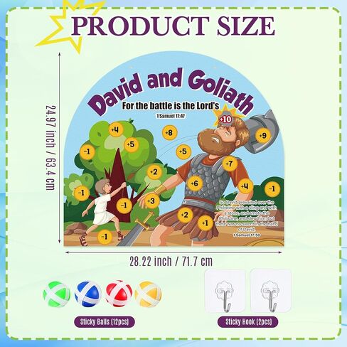 Soulchen David and Goliath Dart Board Game with 12 Pcs David Dart Board Sticky Balls Christian Home Decoration for Religious Sunday School Activities Vbs Church Bible Study Supplies in Saudi Arabia