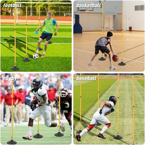 Adjustable Agility Training Poles with Carry Bag - Rebound Tumbler Design, Weighted Rubber Base, Detachable Speed Training Sticks, Slalom Drills, Ball Control Training, Indoor Outdoor in Kuwait