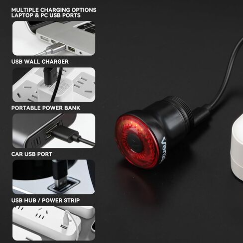 مصباح خلفي للدراجة من Venzio، 20 مصباحًا خلفيًا LED COB أحمر عالي الكثافة، بطارية USB قابلة للشحن 400 مللي أمبير في الساعة، مقاومة للماء IPX4، ضوء أمان للدراجة الخلفية للركوب الليلي in Saudi Arabia