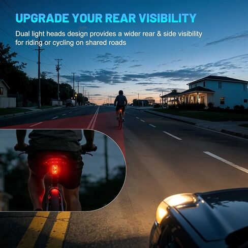 Bike Tail Light with Dual Light Heads, USB Rechargeable Bicycle Rear Light for Night Riding with 5 Modes Ultra Bright Safety Taillight for Road Mountain Commuter Cycling Accessories in Kuwait