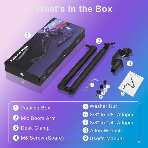 Microphone Boom Arm - Heavy Duty Low Profile Metal Mic Arm Stand with Desk Clamp & Cable Management, 360° Rotatable, Fits Shure SM7B/MV7, Blue Yeti, Fifine AM8, AT2020 for Podcasting & Gaming in Kuwait