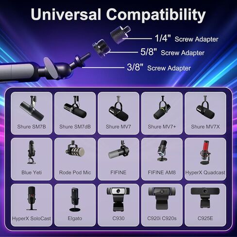 Microphone Boom Arm - Heavy Duty Low Profile Metal Mic Arm Stand with Desk Clamp & Cable Management, 360° Rotatable, Fits Shure SM7B/MV7, Blue Yeti, Fifine AM8, AT2020 for Podcasting & Gaming in Kuwait