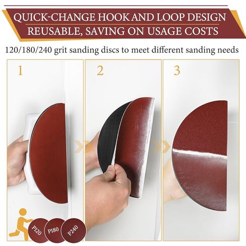 Drywall Corner Sander, Angle Sanding Tool with 12PCS Reusable 9 Inch Hook and Loop Sanding Discs for Wall and Corners Cleaning Polishing (Grit 120/180/240) in Kuwait