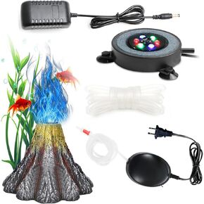 LED Aquarium Bubble Light with Air Pump, Aquarium Volcano Ornament Kit, Fish Tank Oxygenation with 6 LEDs Waterproof Volcanic Decoration