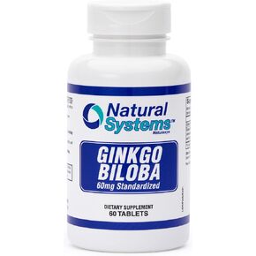 Ginkgo Biloba 60 mg by Natural Systems 60 Tablets - Gingko Biloba Powder Brain Supplement - Ginkgo Biloba Concentration Supplements - Memory Vitamins for Men and Women - Boost Energy Supplements