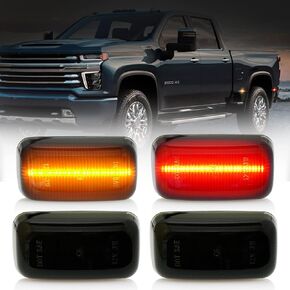 D-Lumina LED Side Marker Lights Assembly Amber ＆ Red for 2001-2014 Chevy Silverado GMC Sierra 2500HD 3500HD Dually Bed Fender Side Markers, Smoked Lens Front Rear Side Marker Lamp, Pack of 4