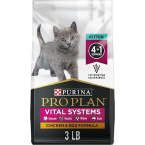 Purina Pro Plan Vital Systems Chicken and Egg Formula Kitten Dry Food 4-in-1 Immune, Muscles, Kidney and Brain and Vision - 3 lb. Bag