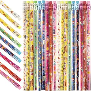 Yahenda 200 Pcs Happy Birthday Pencils Colorful Printed Pencils 7.5 Inch with Top Erasers Classroom Woodcase Lead Pencils for Teacher Student Reward Birthday Party Kids Gifts Supplies