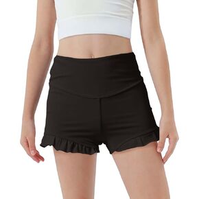 Girls Athletic Ruffle Shorts High Waisted Spandex Shorts Stretch Youth Gymnastics Shorts for Kid Yoga Dance