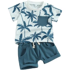 Baby Boys Summer Clothes 6 9 12 18 Months Short Sleeve Tropical T Shirt+Jogger Shorts Toddler Boy Outfit 2T 3T