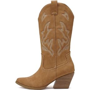 Soda Orville ~ Women Western Cowboy Stitched Pointe Toe Heel Ankle Mid Shaft Fashion Boots