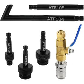 Automatic Transmission Fluid Oil Filling Filler Adapter 5PCS ATF Filler Adapters and Metal Dispenser with Shut Off Valve, Replacement for VW Audi 09G 01J 722.9 CVT DSG ATF Benz 722.9