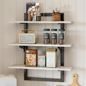 Bestier Floating Shelves for Wall, 24 inch Kitchen Shelves Wall Mounted, 3 Tier Coffee Bar Shelf with Foldable Brackets, Industrial Display Shelf for Bathroom, Living Room, Rustic Brown