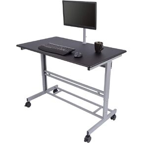 Stand Up Desk Store Rolling Adjustable Height Mobile Standing Desk with Monitor Mount (Silver Frame/Matte Black Top, 40" Wide)