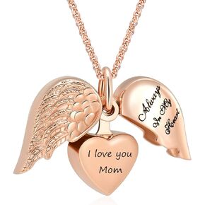 Cremation Jewelry for Ashes for Dad/Mom Family Angel Wing Heart Urn Necklaces for Ashes for Women Always in My Heart Memorial Ashes Lockets