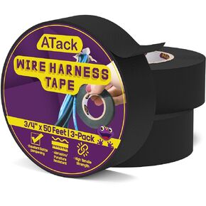 ATack Wire Harness Tape, 3/4-Inch by 50-Foot (3-Pack) High Temp Wiring Loom Harness Self-Adhesive Felt Cloth Electrical Tape for Automotive Engine and Electrical Wiring for VW, Audi, Mercedes, BMW