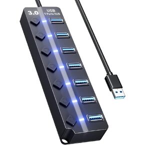 USB Hub 3.0, Eanetf 7 Port USB hub with LED Individual On/Off Switches and Extended Long Cable for MacBook, Mac Pro, Mac Mini, iMac, Surface Pro, XPS, PC