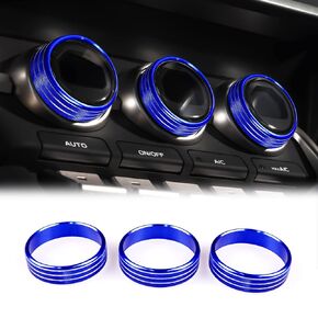 KUNGKIC Air Conditioner Knob Button Cover for 2021 2022 2023 2024 Subaru BRZ Toyota GR86 Sport Style Interior Decorated Aluminum Alloy Knob Ring Covers Accessories 3Pcs Blue