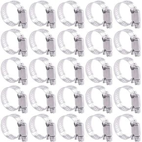 Swpeet 25Pcs 0.3-0.5inch (8-12mm) Hose Clamp 304 Stainless Steel Adjustable Range Worm Gear Hose Clamp Fuel Line Clamp Perfect for Plumbing, Automotive and Mechanical Applications