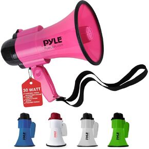 Pyle 20W Portable Megaphone Speaker with Microphone, 2 Modes, PA Sound - Compact & Battery Operated, Ideal for Cheerleading, Police, Boats, Loud & Clear Voice Projection, Mini Bullhorn Design (Pink)