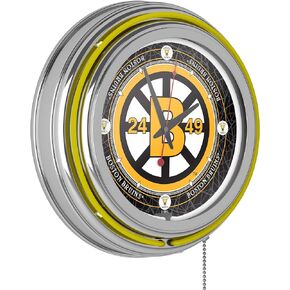Trademark Global Neon Clock - Retro Boston Bruins Throwback Analog Wall Clock with Pull Chain - for Kitchen, Garage, Game Room, or Home Bar