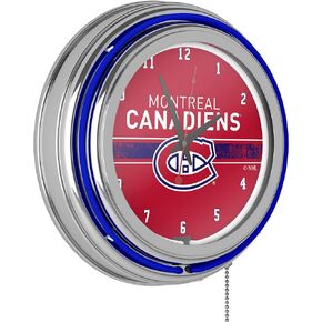 Trademark Global Neon Clock - Retro Montreal Canadiens Logo Analog Wall Clock with Pull Chain - for Kitchen, Garage, Game Room, or Home Bar