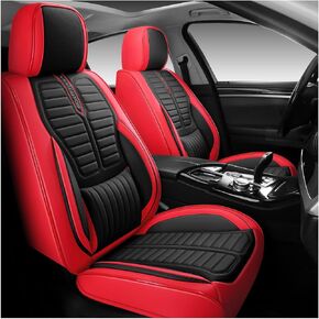 OUTOS Luxury Leather Auto Car Seat Covers 5 Seats Full Set Universal Fit(Bk-Pink)