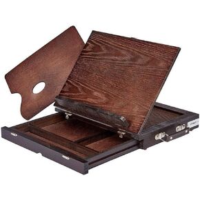 KINGART 706 Adjustable Wood Espresso Stained Desk Tabletop Easel with Storage Drawer and Paint Palette