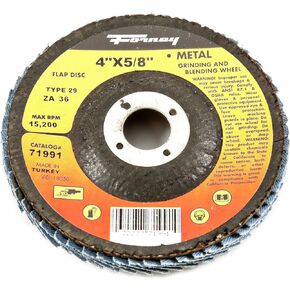 Forney 71991 Flap Disc, Type 29 Blue Zirconia with 5/8-Inch Arbor, 36-Grit, 4-Inch
