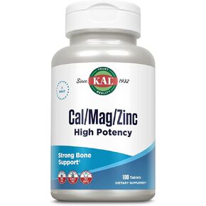 KAL Cal/Mag/Zinc | 1000mg Calcium, 400mg Magnesium & 15mg Zinc | Bone, Muscle, Heart & Immune Support | 100ct, 33 Serv