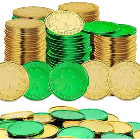 600 St. Patrick's Day Shamrock Coins - Green & Gold Plastic Coins for Party Decorations & Favors